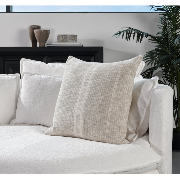 Tia Natural Ivory Woven Stripe 22" Square Throw Pillow