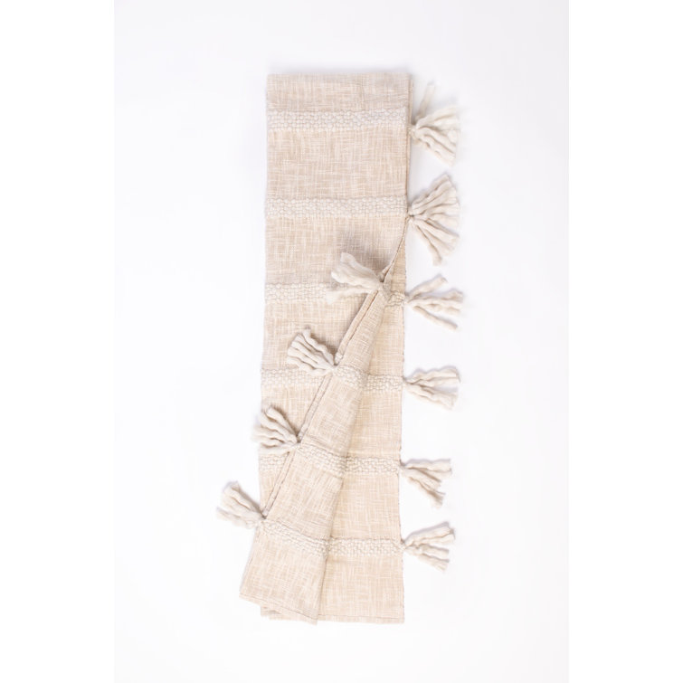 Natural Cotton Blend Textural Striped Tasseled Throw Blanket