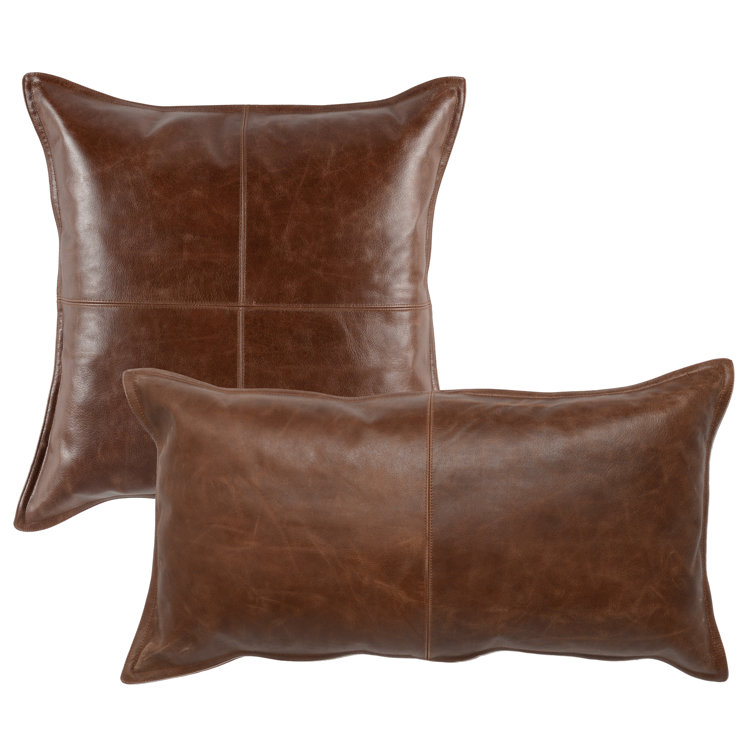Forest Green Genuine Leather Embroidered Rectangular Pillow