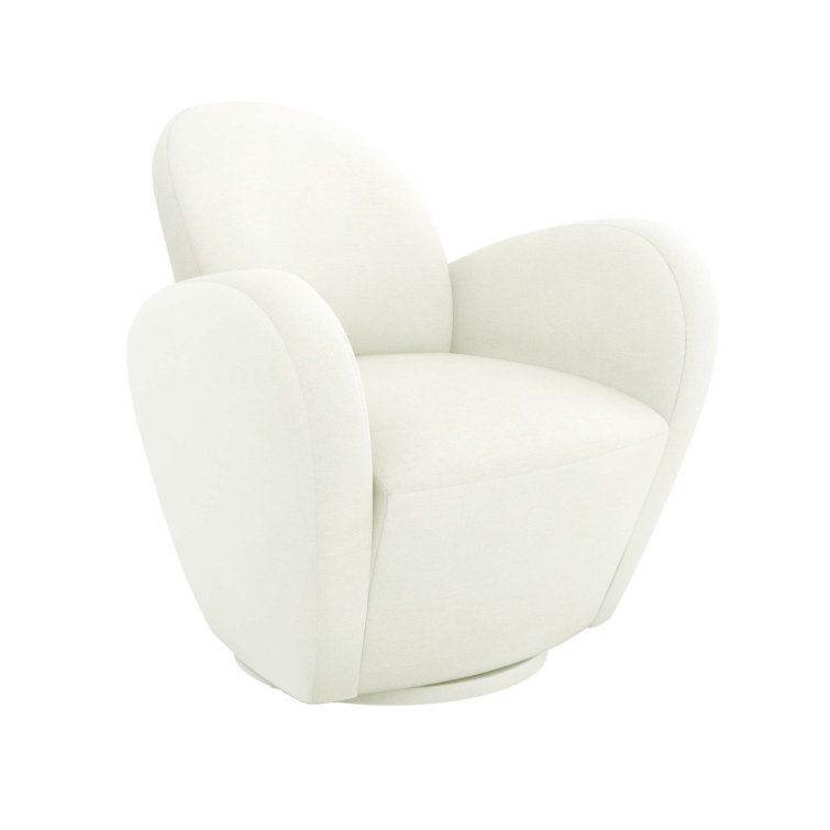 Azure Chenille Swivel Armchair with Wood Base