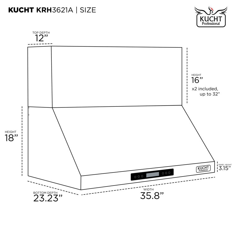 Kucht 36" Stainless Steel Wall Mounted Range Hood with LED Lights