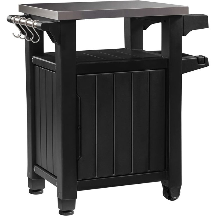 Gray Stainless Steel 35" Outdoor Bar Table with Storage
