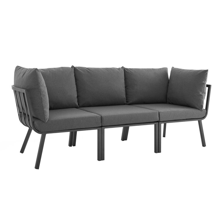 Gray Charcoal Aluminum Three-Seat Outdoor Sectional Sofa