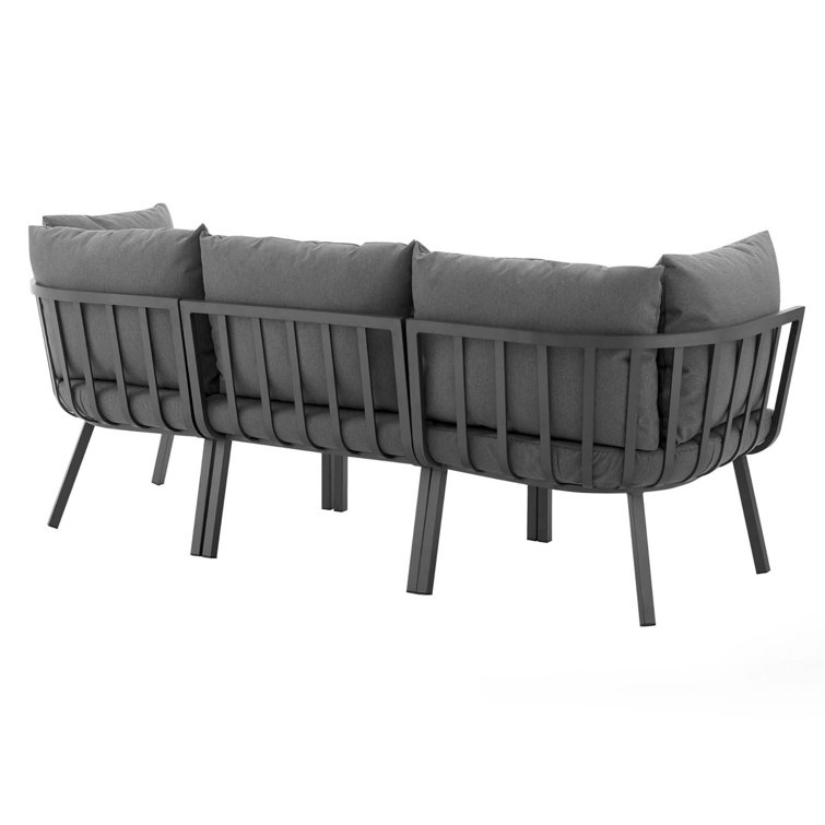 Gray Charcoal Aluminum Three-Seat Outdoor Sectional Sofa