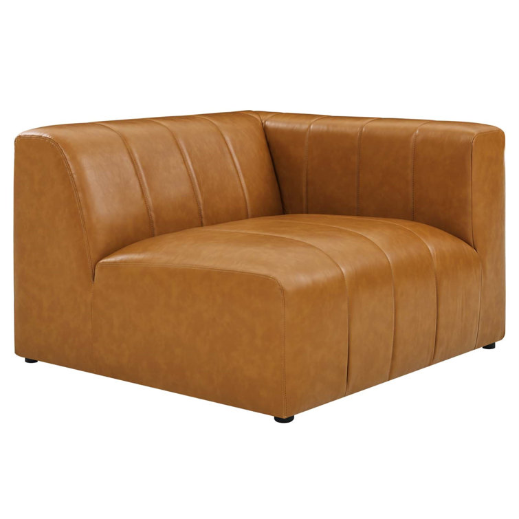 Bartlett Tan Faux Leather Tufted 87" Loveseat with Track Arms