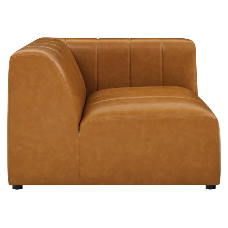 Bartlett Tan Faux Leather Tufted 87" Loveseat with Track Arms