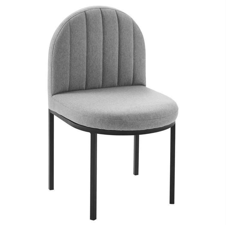 Isla Channel Tufted Side Chair in Black & Light Gray with Metal Frame
