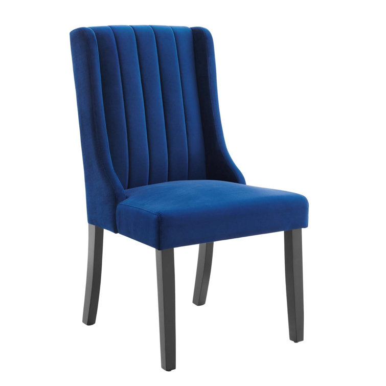 Navy Velvet Upholstered Parsons Side Chair with Wood Frame