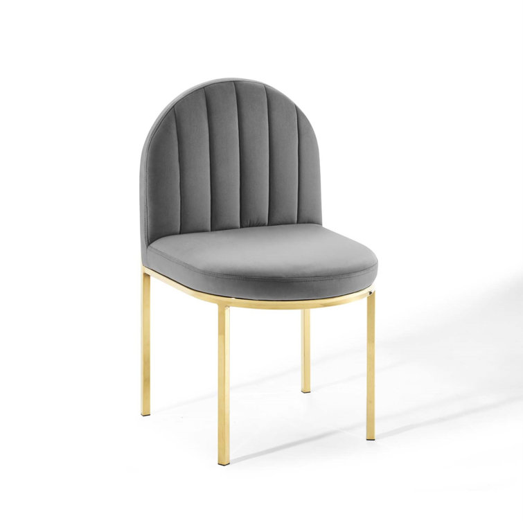 Gray Velvet Upholstered Side Chair with Gold Metal Frame