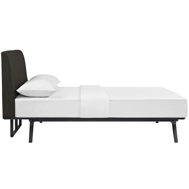 Tracy Queen Mid-Century Modern Upholstered Bed Frame in Toffee Brown