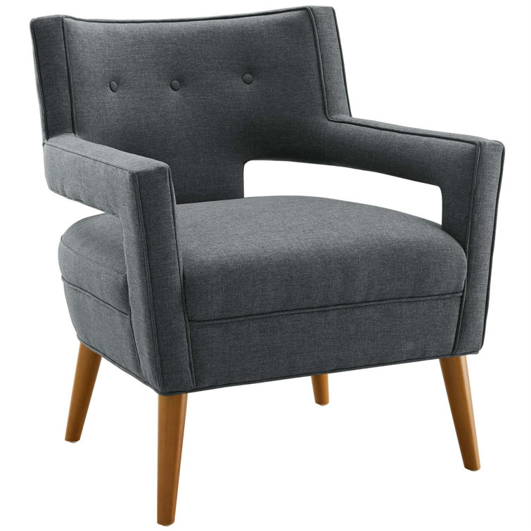 Gray Barrel Accent Chair with Manufactured Wood Legs