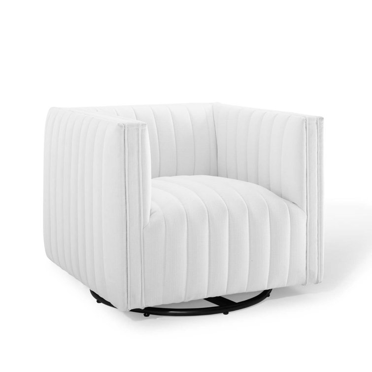 Elegant White Velvet Swivel Accent Chair with Wood Base