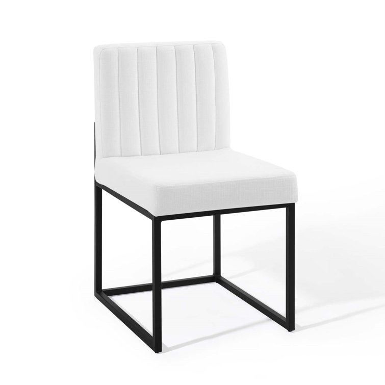 Modern Black & White Channel Tufted Metal Side Chair