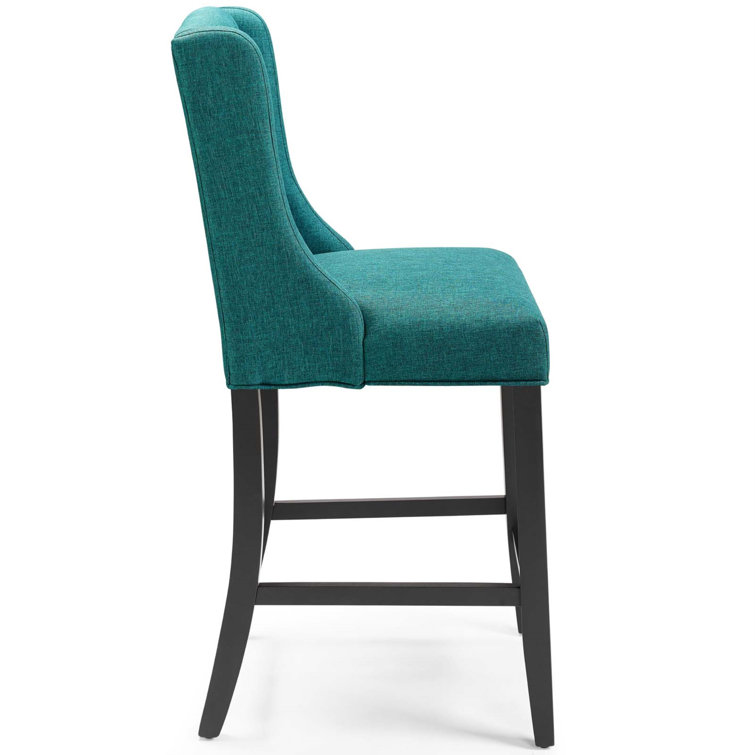 Teal Tufted Button Upholstered Wood Counter Stool