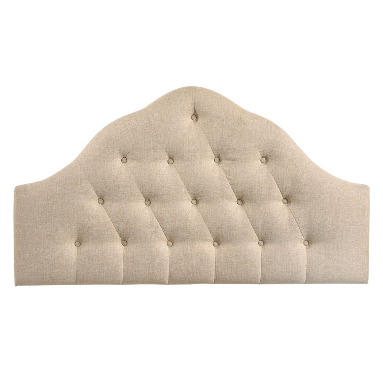 Beige Tufted Upholstered Queen Fabric Headboard