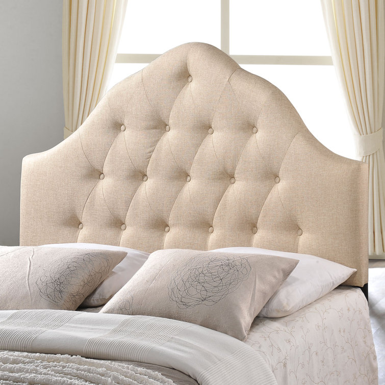 Beige Tufted Upholstered Queen Fabric Headboard