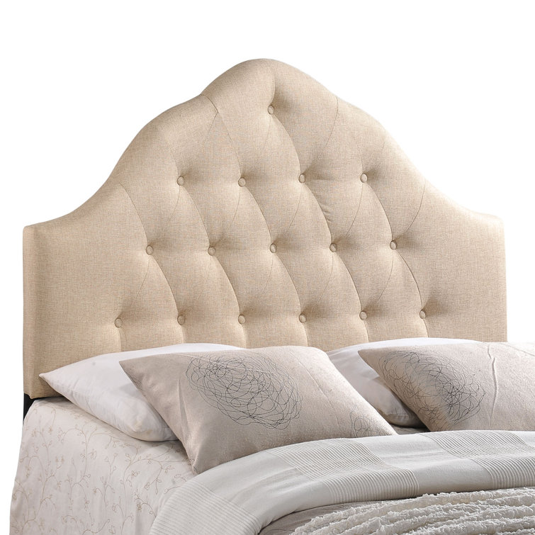 Beige Tufted Upholstered Queen Fabric Headboard