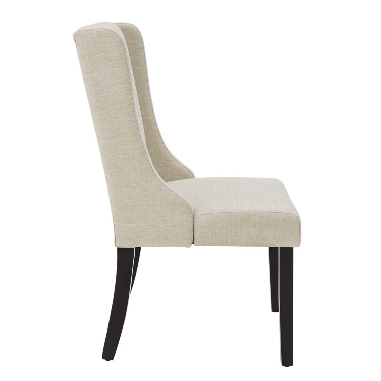 Beige Velvet Upholstered Parsons Side Chair with Wood Legs