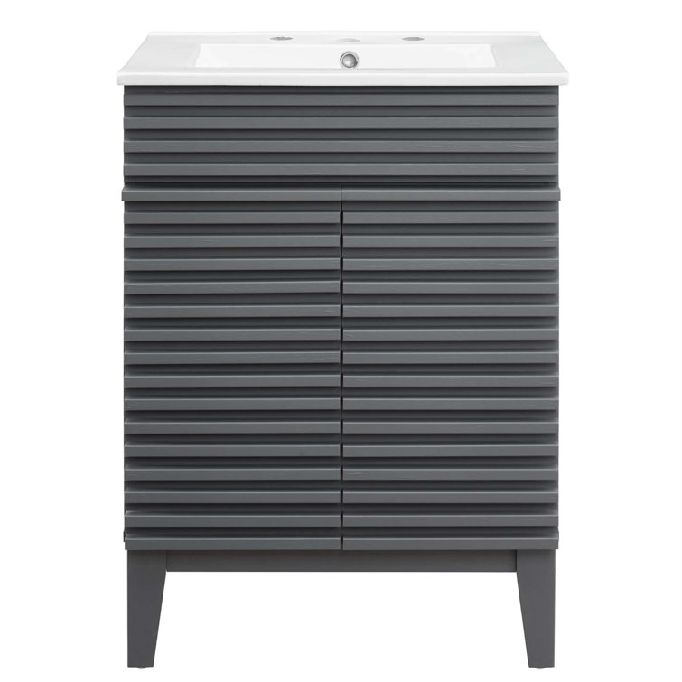 Gray White 24 Inch Mid-Century Modern Bathroom Vanity