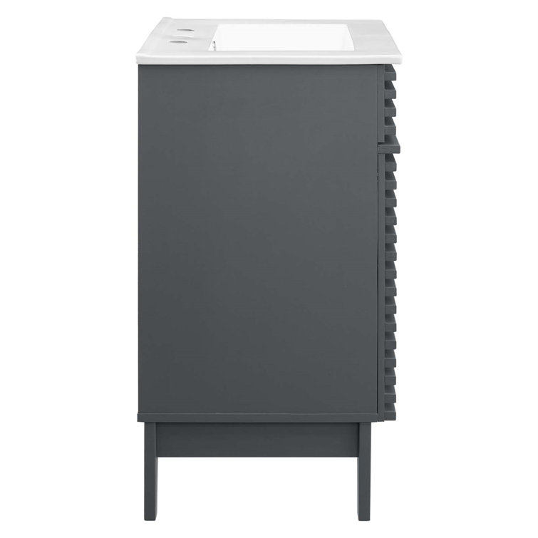 Gray White 24 Inch Mid-Century Modern Bathroom Vanity