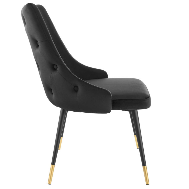 Elegant Black Velvet Dining Side Chair with Gold Tapered Legs