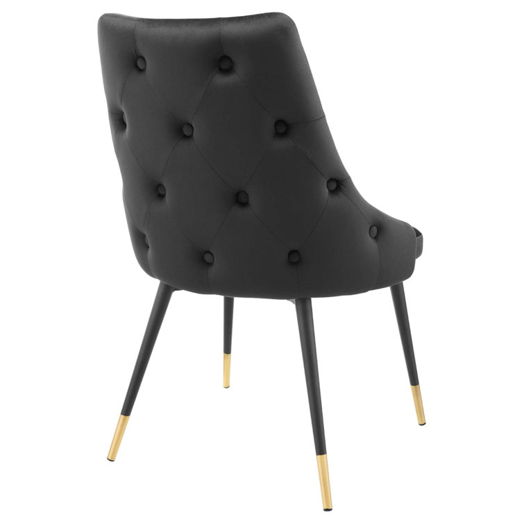 Elegant Black Velvet Dining Side Chair with Gold Tapered Legs