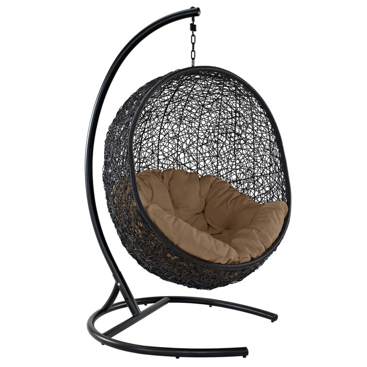 Mocha and Black Rattan Outdoor Swing Chair with Cushions