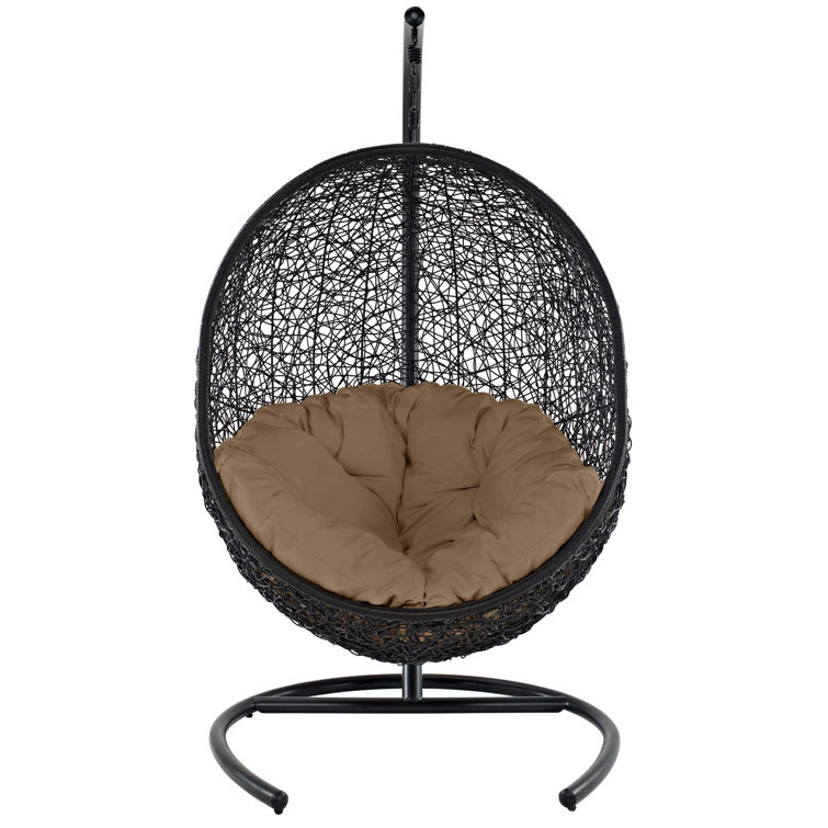 Mocha and Black Rattan Outdoor Swing Chair with Cushions