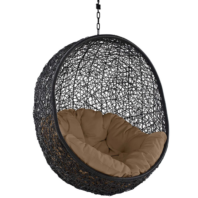 Mocha and Black Rattan Outdoor Swing Chair with Cushions