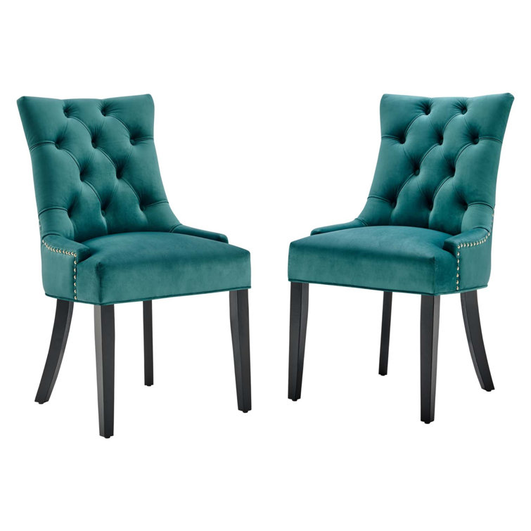 Teal Velvet Upholstered Parsons Side Chair with Wood Legs