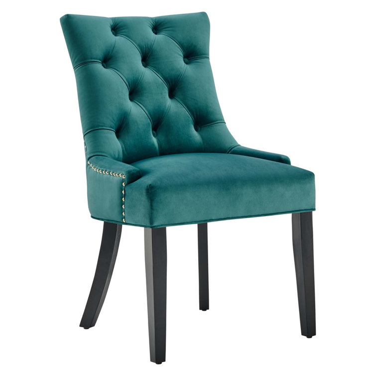 Teal Velvet Upholstered Parsons Side Chair with Wood Legs