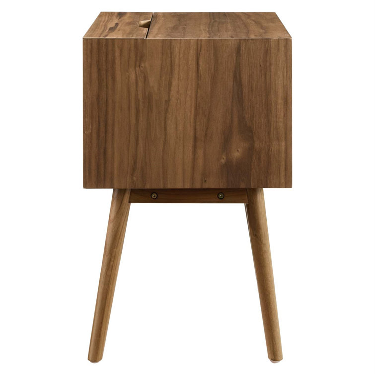 Walnut Wood Mid-century Modern Nightstand with USB Ports