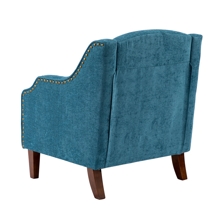 Blue Polyester Upholstered Armchairs with Nailhead Trim, Set of 2