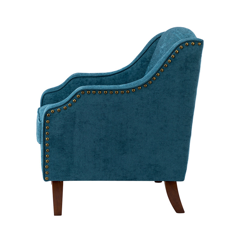 Blue Polyester Upholstered Armchairs with Nailhead Trim, Set of 2