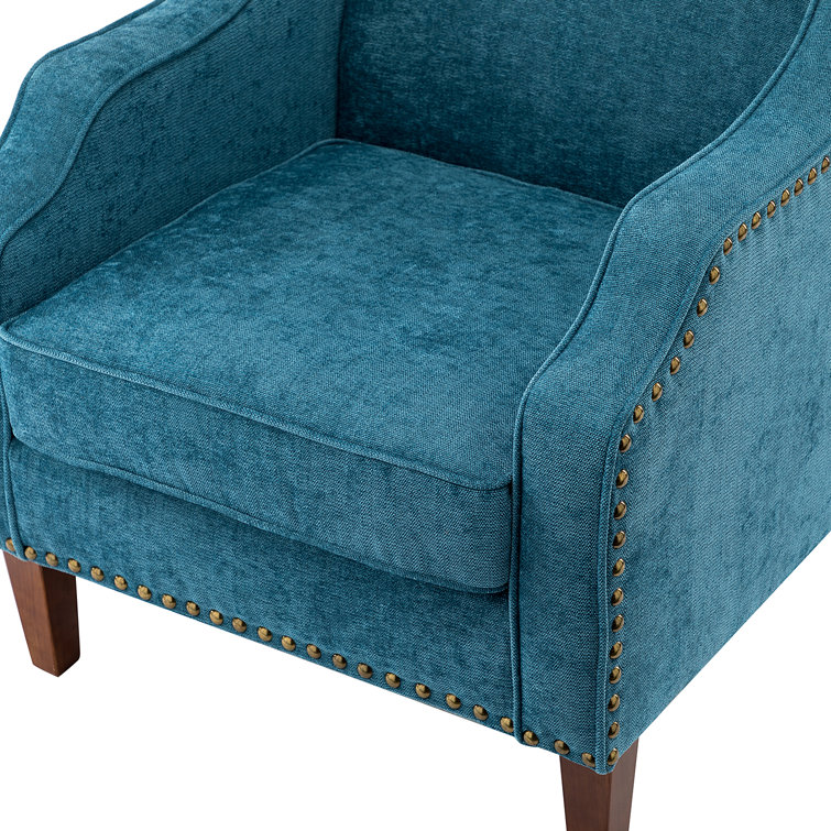 Blue Polyester Upholstered Armchairs with Nailhead Trim, Set of 2