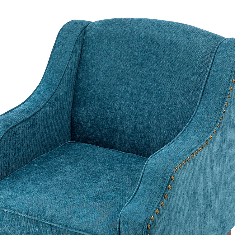 Blue Polyester Upholstered Armchairs with Nailhead Trim, Set of 2
