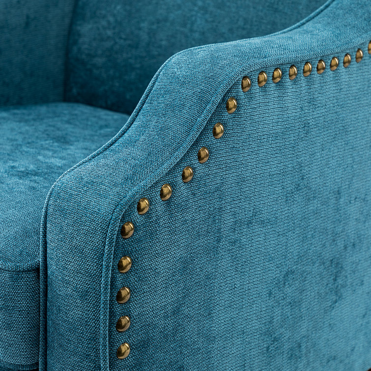Blue Polyester Upholstered Armchairs with Nailhead Trim, Set of 2