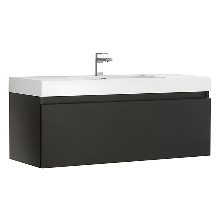 Mezzo 48" Black Wall-Mounted Vanity with White Acrylic Sink