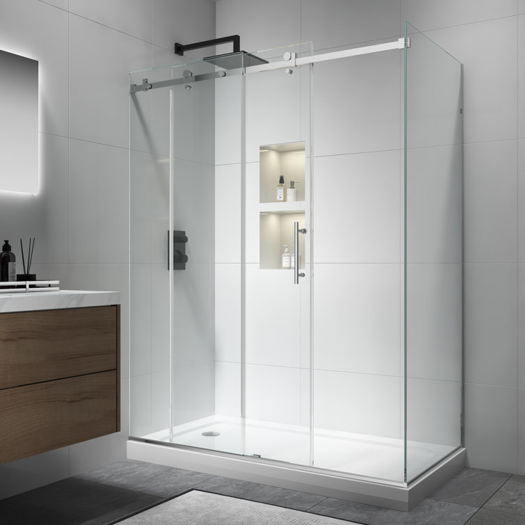 Chrome Finish Frameless Rectangle Shower Enclosure with Clear Glass
