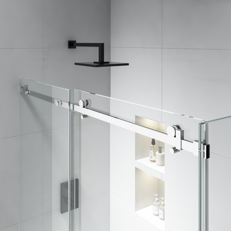 Chrome Finish Frameless Clear Glass Sliding Shower Enclosure