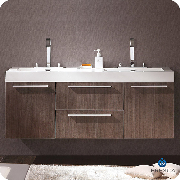 Gray Oak 54" Wall-Mount Double Sink Vanity with Acrylic Top