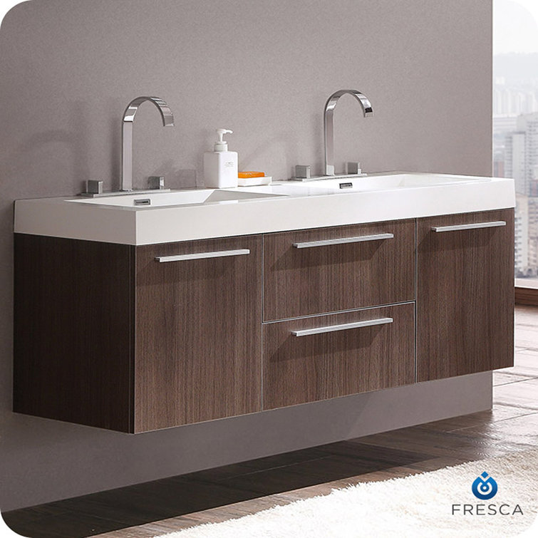 Gray Oak 54" Wall-Mount Double Sink Vanity with Acrylic Top
