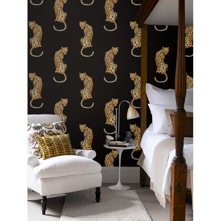 Black Vinyl Leopard Print Peel & Stick Wallpaper Roll