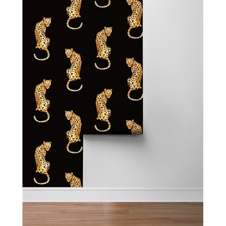 Black Vinyl Leopard Print Peel & Stick Wallpaper Roll