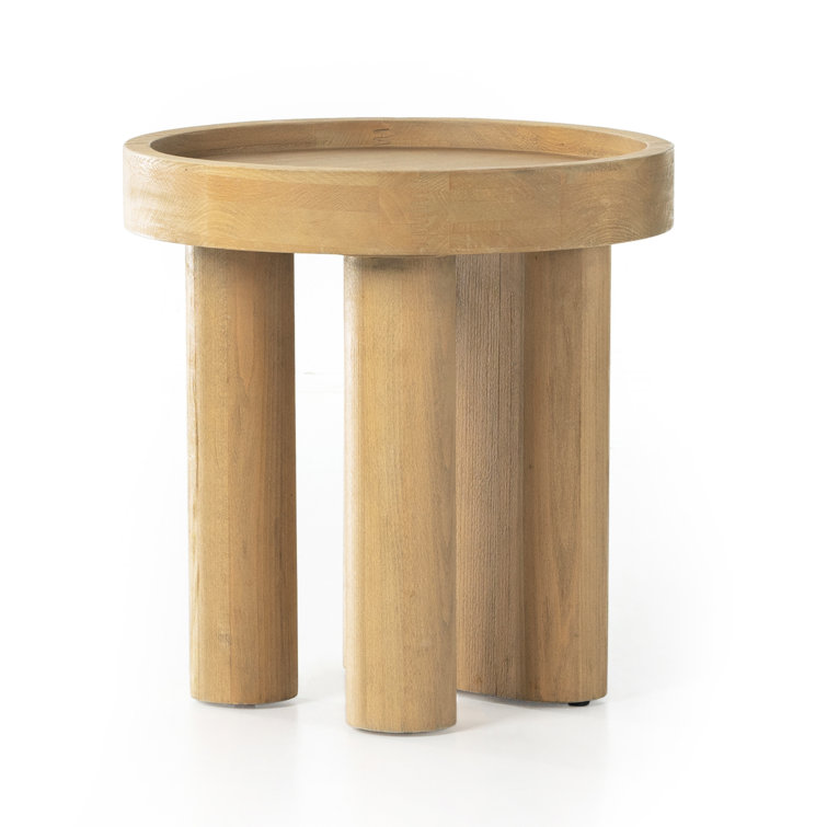 Natural Round Beech Wood Side Table with Raised Rim