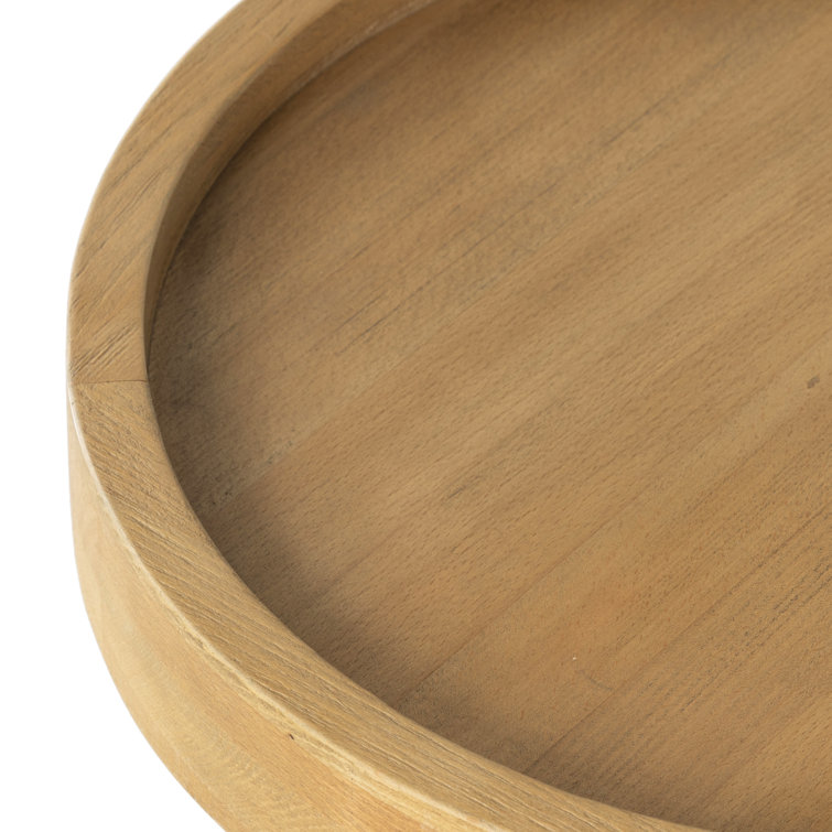 Natural Round Beech Wood Side Table with Raised Rim