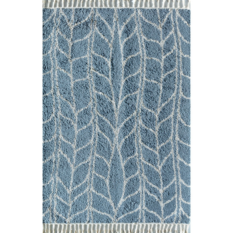Sky Vine Blue Geometric Braided Area Rug with Tassels