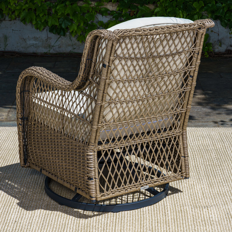 Sandstone Wicker Swivel Glider Armchair with Beige Cushions
