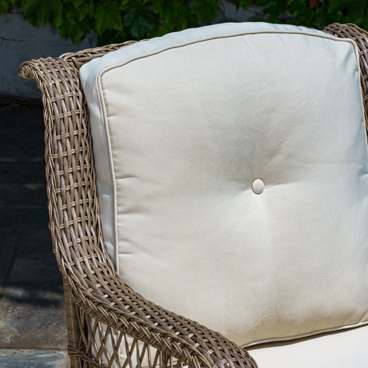 Sandstone Wicker Swivel Glider Armchair with Beige Cushions