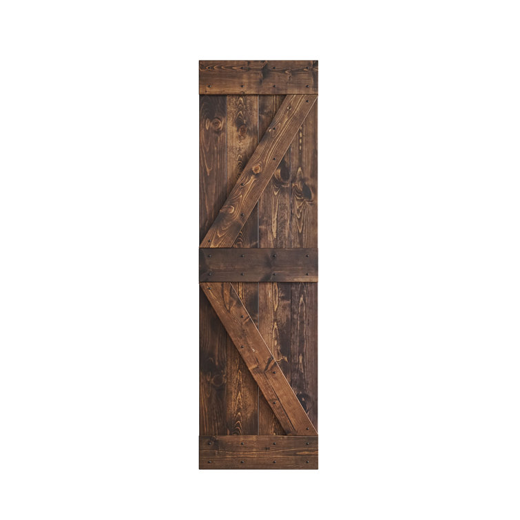 Kona Coffee Pine Wood Sliding Barn Door with Black Hardware Kit